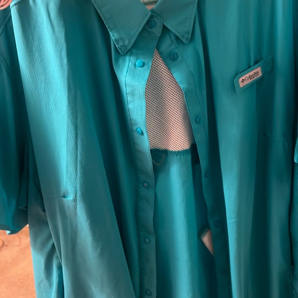 PFG Columbia teal shirt